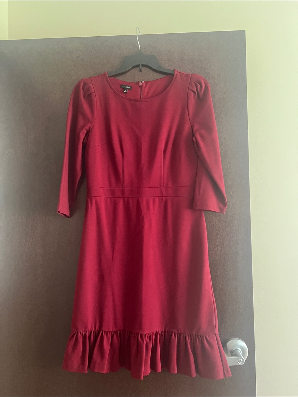 Talbots Deep Red Midi Dress with Ruffle Hem